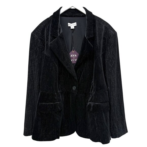 AVA & VIV Velvet Blazer Plus Size 1X Black Silver Womens Evening Jacket NWT - Picture 1 of 10